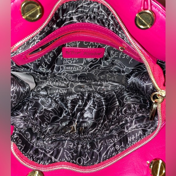 Betsy Johnson Satchel Style Purse with Large Bow Detail & Shoulder Straps PINK - Picture 11 of 12